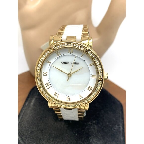 Anne Klein Women's Watch AK/3994 Quartz MOP Dial White Ceramic Gold Steel 36mm - Picture 1 of 14